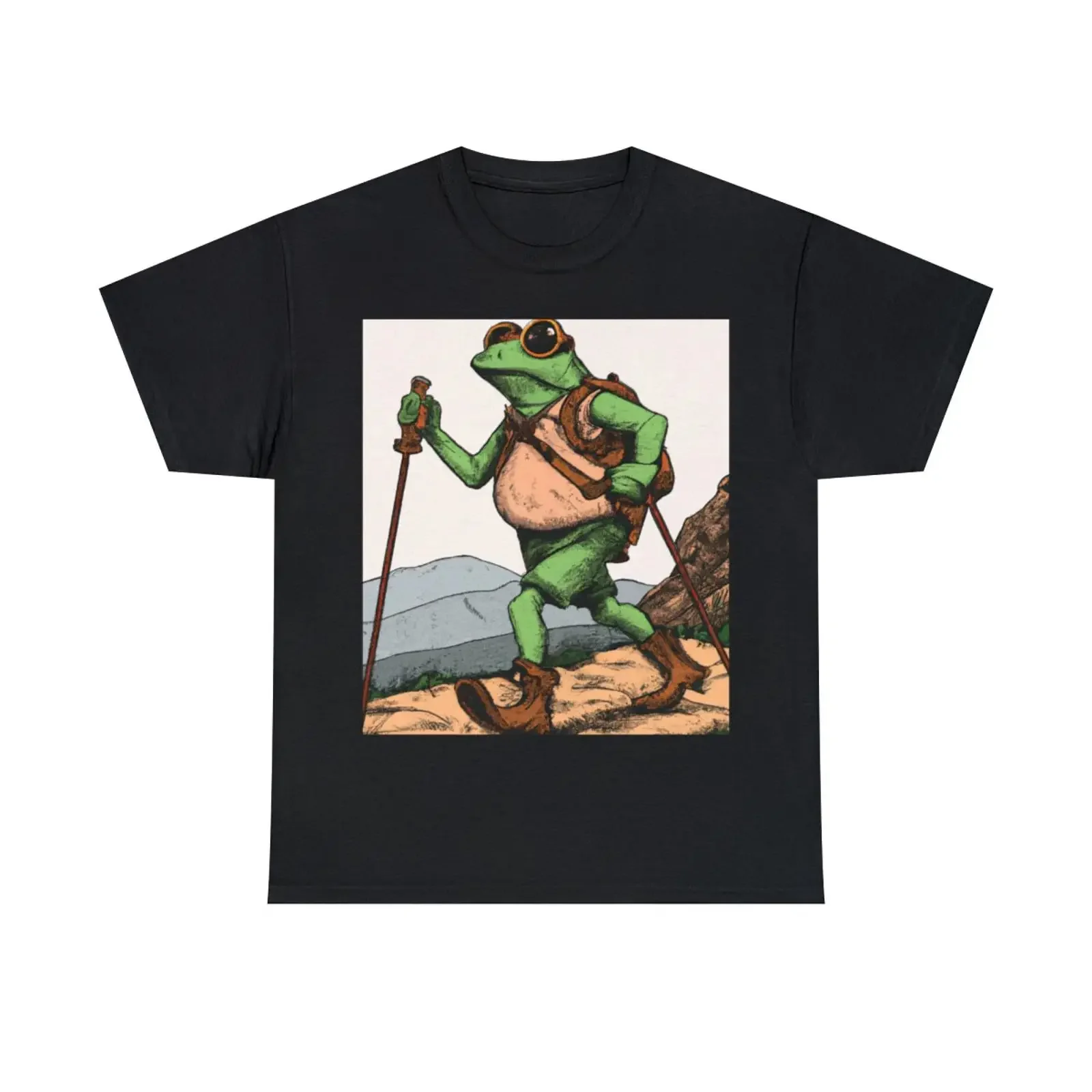 Trekking Hiking Rambling Frog Toad T Shirt Funny Hipster Mountains Outdoors Cool vintage Washed homme Comfortable Casual