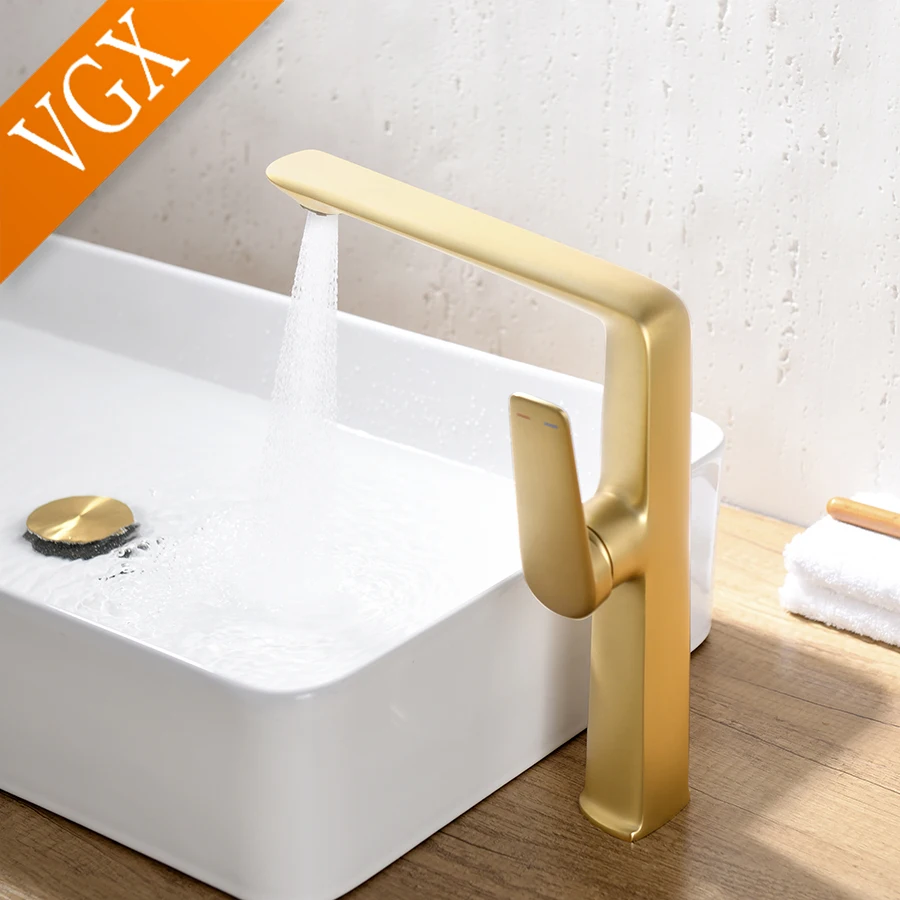 

VGX Luxury Gold Bathroom Faucets High Basin Mixer Tall Sink Faucet Gourmet Washbasin Tapware Hot Cold Water Tap Brass Grey