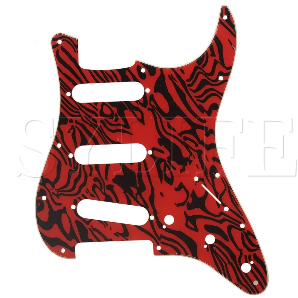 Red & Black Zebra PVC Electric Guitar Pickguard - 11-Holes SSS Design for Stratocaster
