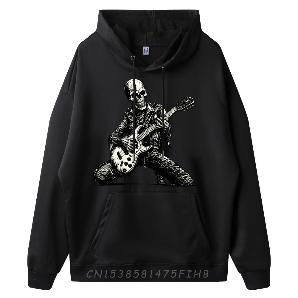 Halloween Skeleton Playing Guitar Rock On Rock And Roll Band Fashion Hoodies Men DURABLE Men's Clothing Printed On