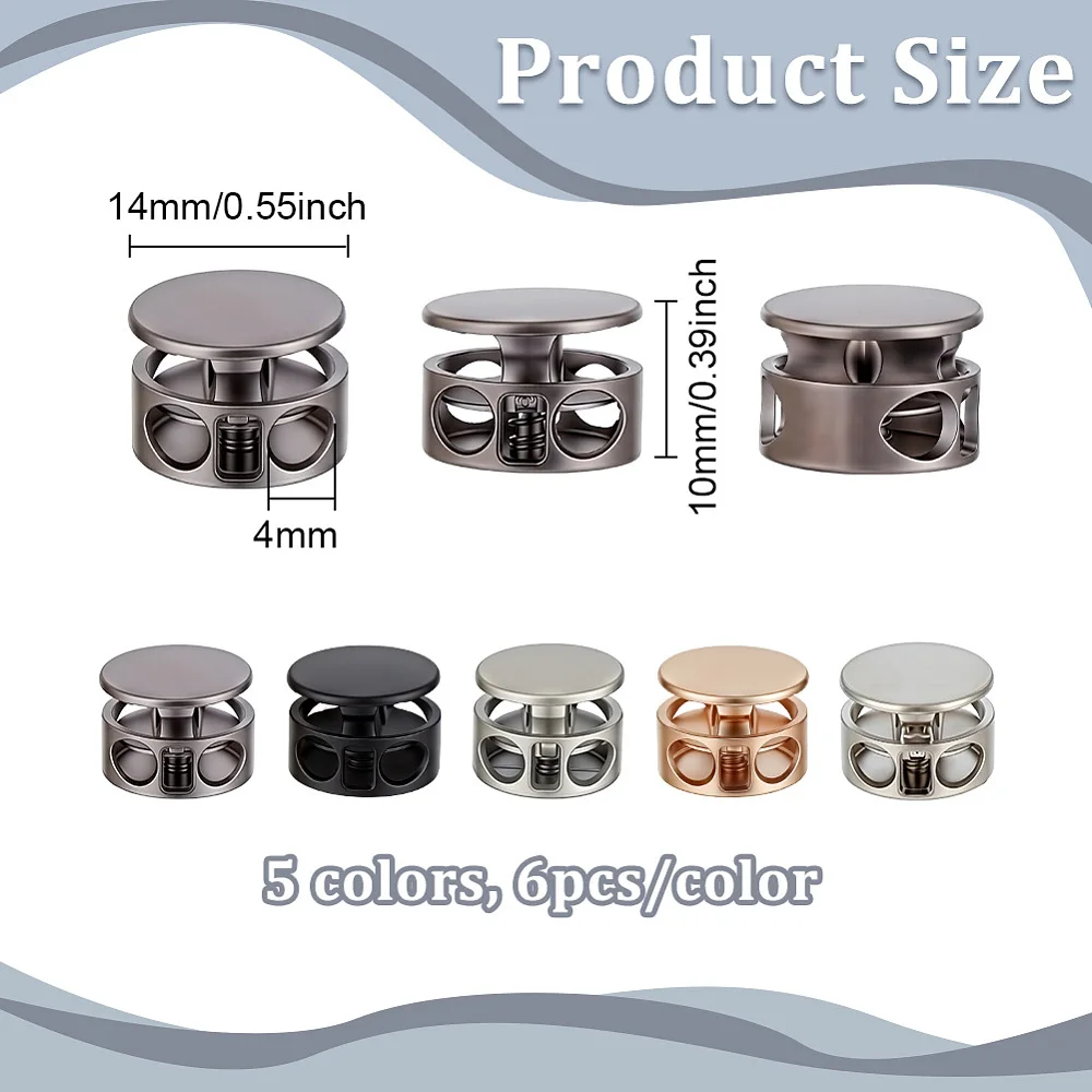 30pcs Metal Cord Lock Draw String Clip Drawstring Cords Lock Drawstring Stopper Double Hole Toggle Cord Locks for Drawstrings