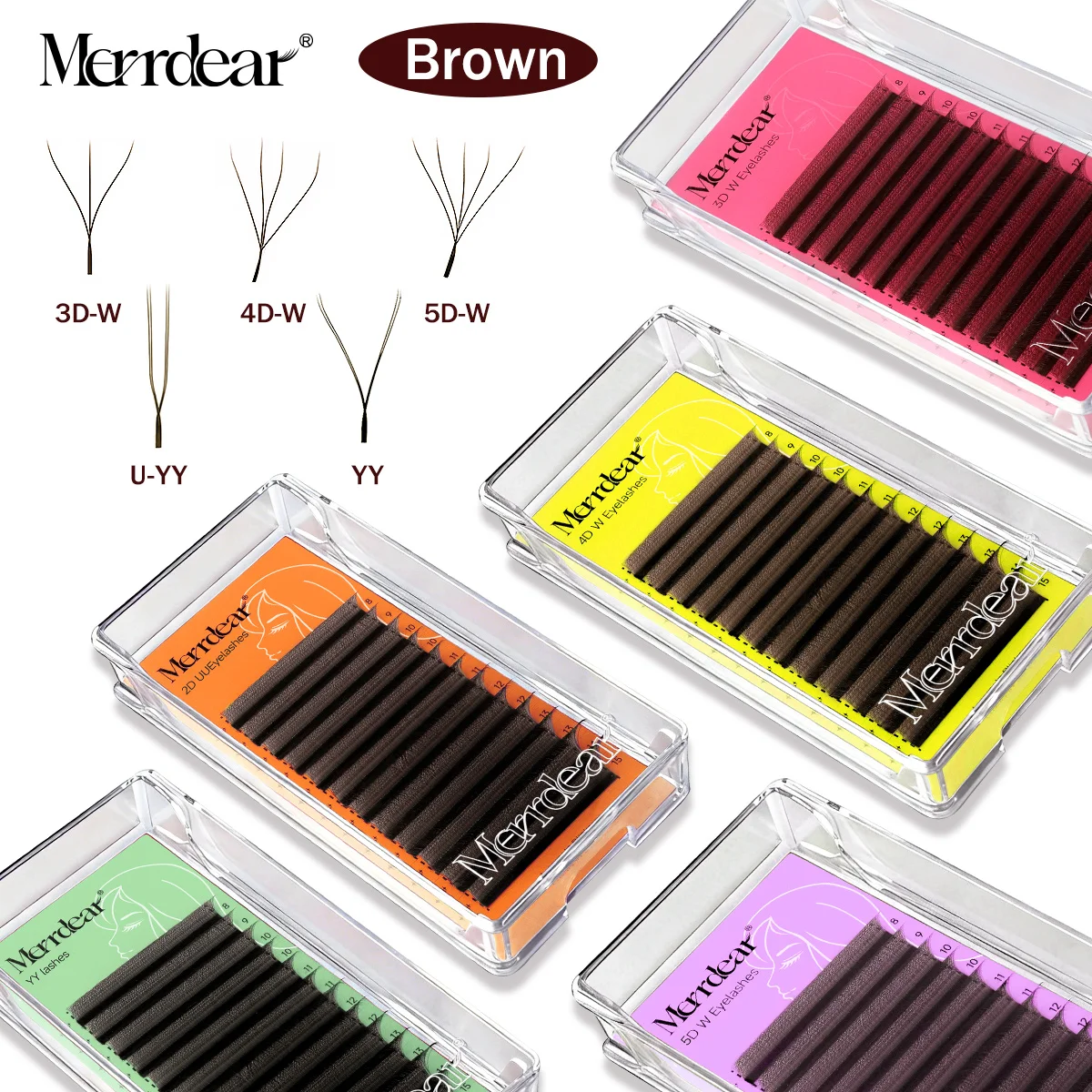 Merrdear Brown W Shaped 2D 3D 4D 5D YY Lashes Bloom Automatic Flowering Premade Fans Eyelashes Extensions Individual Lashes