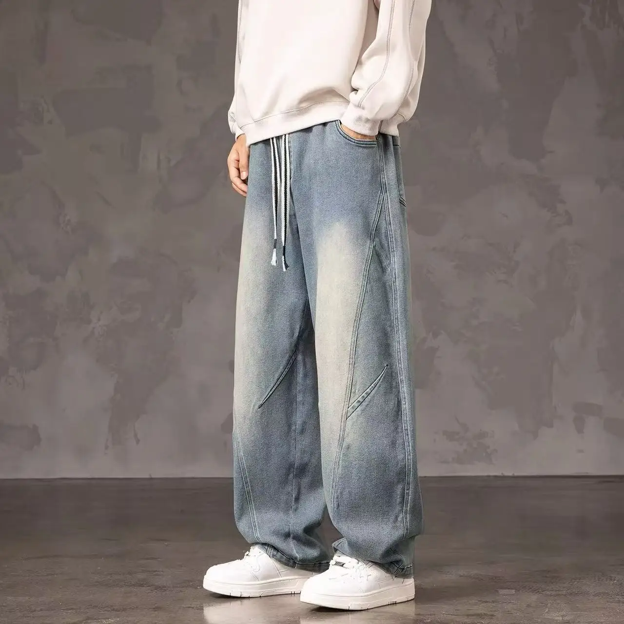 

Spring and Autumn New Men's Pants Retro High Street Jeans Loose Straight Pants Wide Legs Long Trendy Versatile Men's Pants