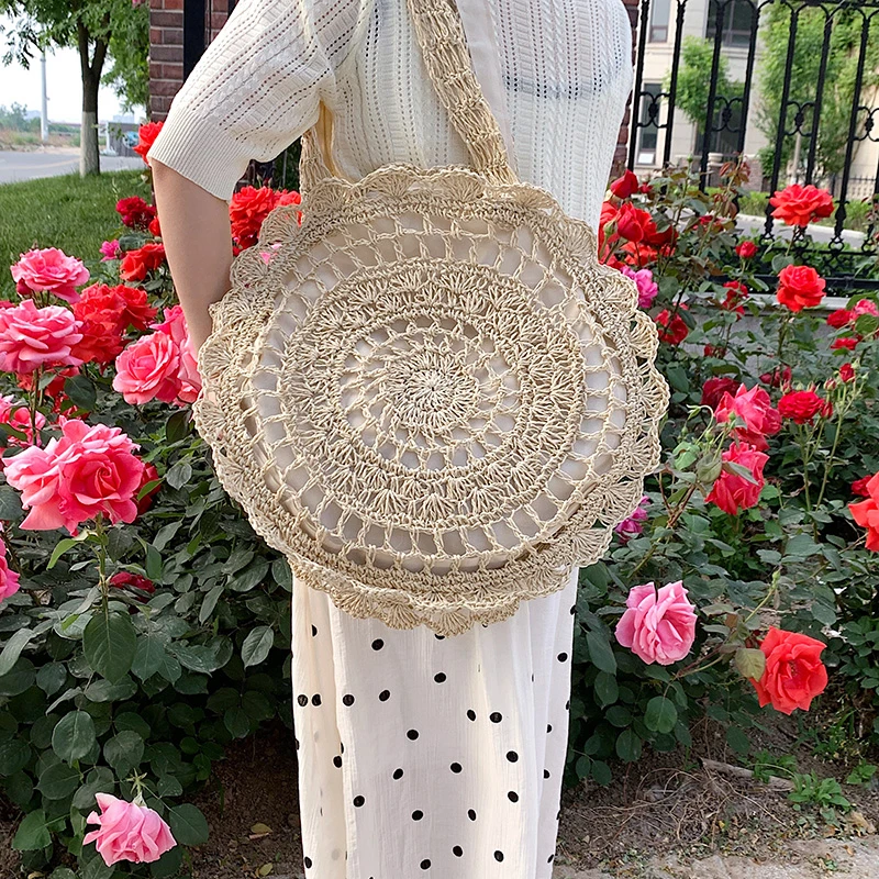 Ladies Bags 2023 Bohemian Straw Bags for Women Circle Beach Handbags Summer Shoulder Bags Handmade Knitted Travel Big Totes Bag