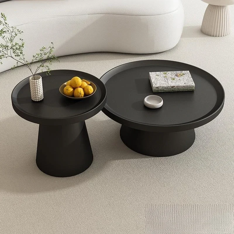Simple small apartment household black and white coffee table, Nordic light luxury round small coffee table