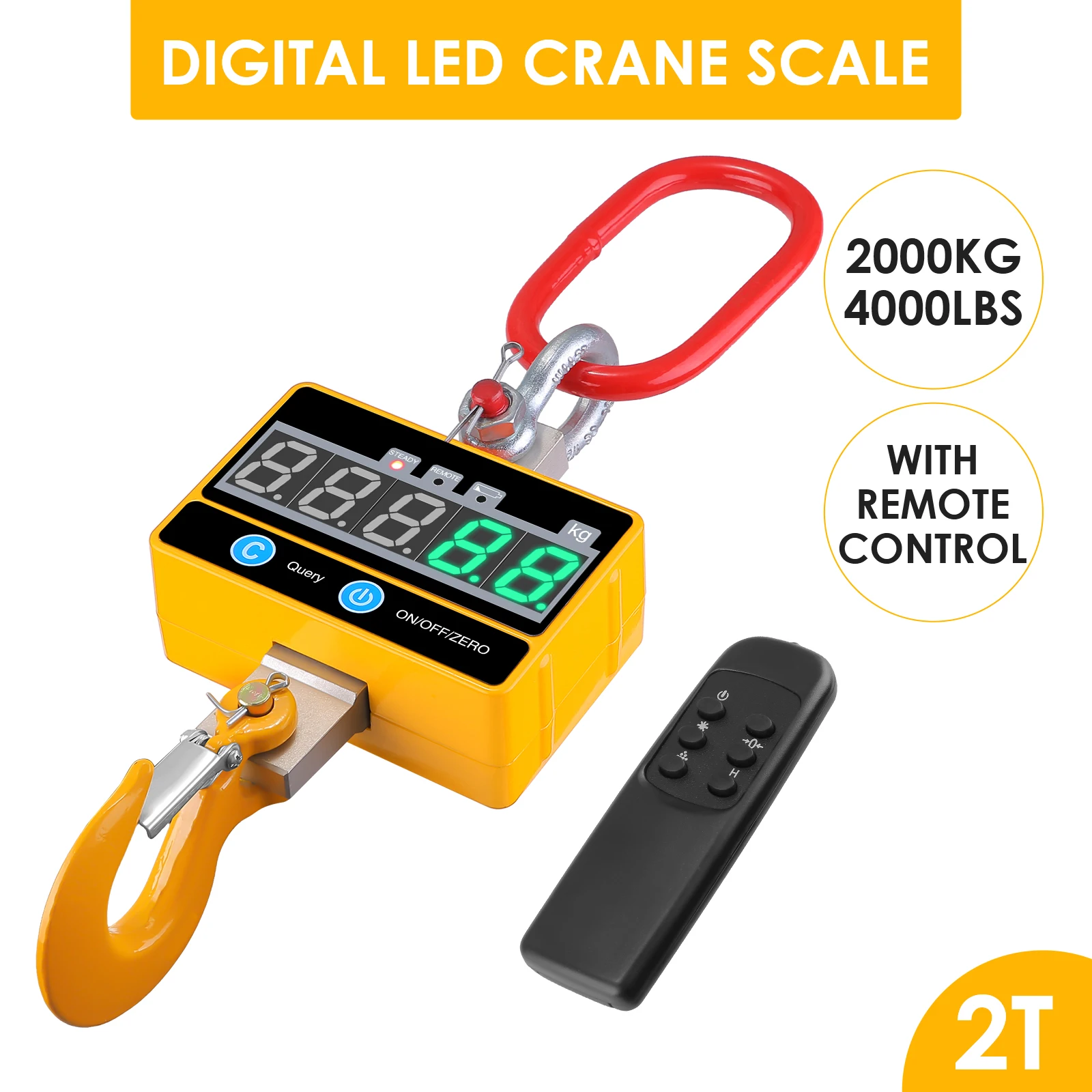 2000kg/4000lbs 2T Aluminum Digital Crane Scale Heavy Duty Compact Hanging Scale OCS-SA Type LED Display with Remote