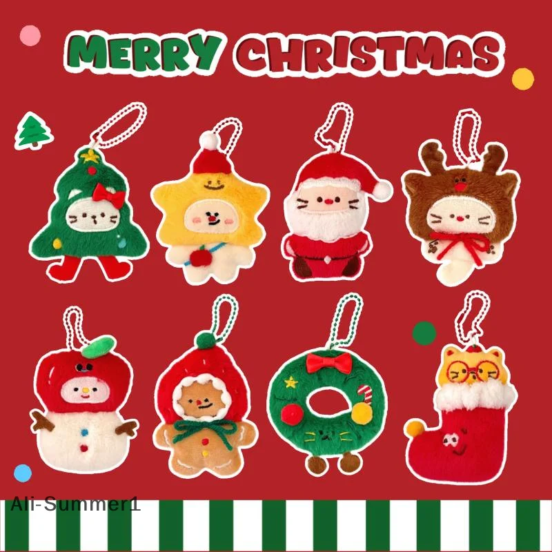 【E】 llavero con colgante de muñeco de peluche de Navidad de dibujos animados, muñeco de peluche suave y creativo, colgante para mochila, accesorios decorativos
