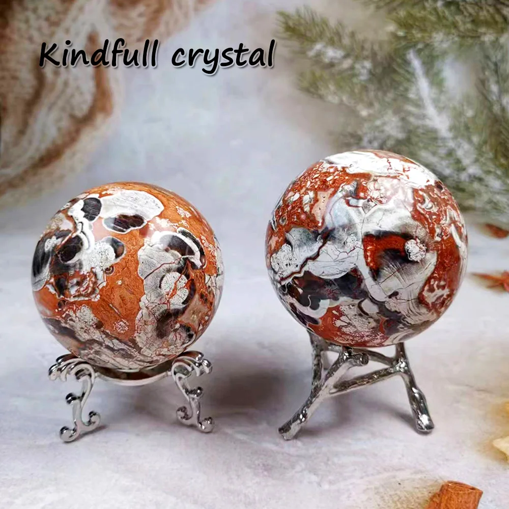 

Natural Crystal Money Agate Sphere Orange Leopard Skin Hand Polished Healing Lucky Meditation Spiritual For Home Decor Gifts