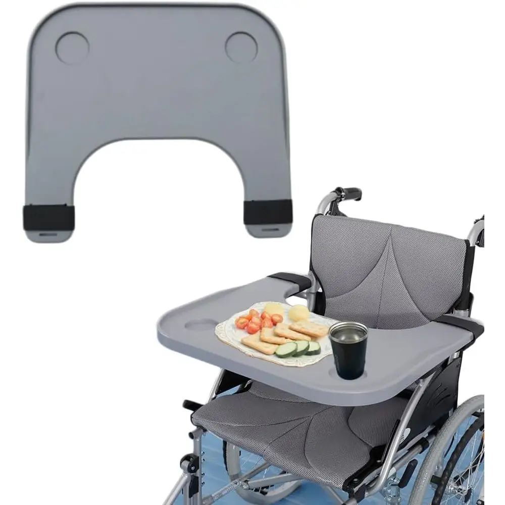 

Столик для инвалидной коляски - съемный столик-подставка для кресла-коляски, для еды или ухода за пациентом, крепится на подлокотники коляски, диаметр 18-20 дюймов (серый)