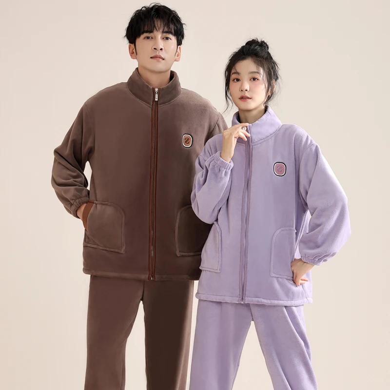 

Высококачественный зимний пижамный комплект для пар, женский и мужской кардиган, одежда для сна, толстая теплая фланелевая пижама