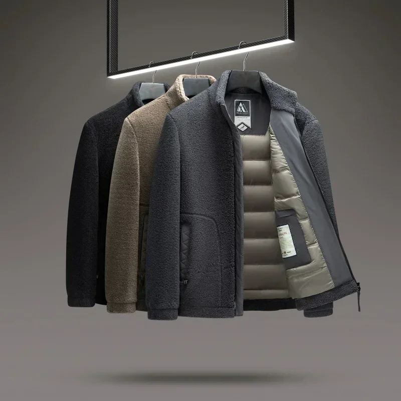 COZOK-Chaqueta de plumón de lana para hombre, abrigo informal con cuello levantado, grueso, Color sólido, cálido, invierno