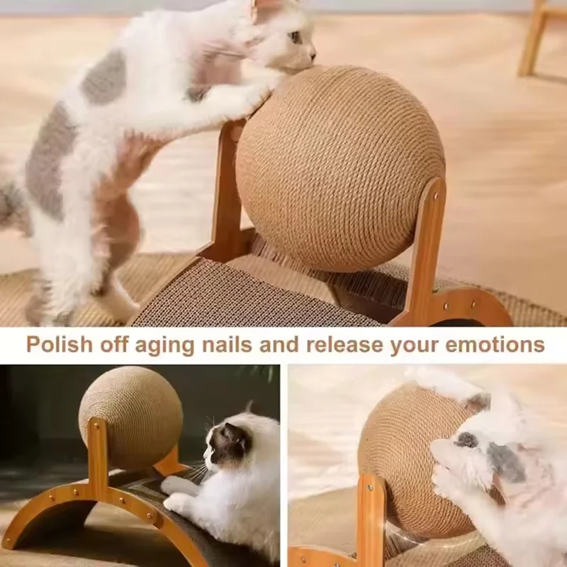 كرة خدش خشبية 2 في 1 للقطط، كرة خدش عمودية بعجلة فيريس، كرة سيزال، لوحة إمساك على شكل قرص العسل، مقاومة للاهتراء، لعبة للحيوانات الأليفة #3