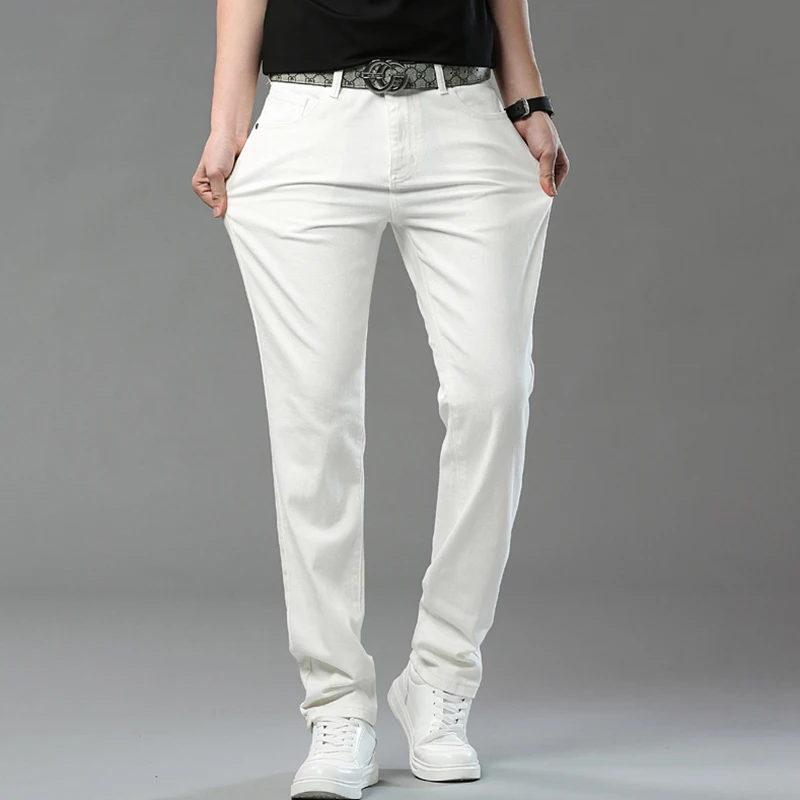 

Men High-quality White Pants Fashion Business Casual Classic Style Slim Fit Soft Trousers Male Brand Advanced Stretch Pants