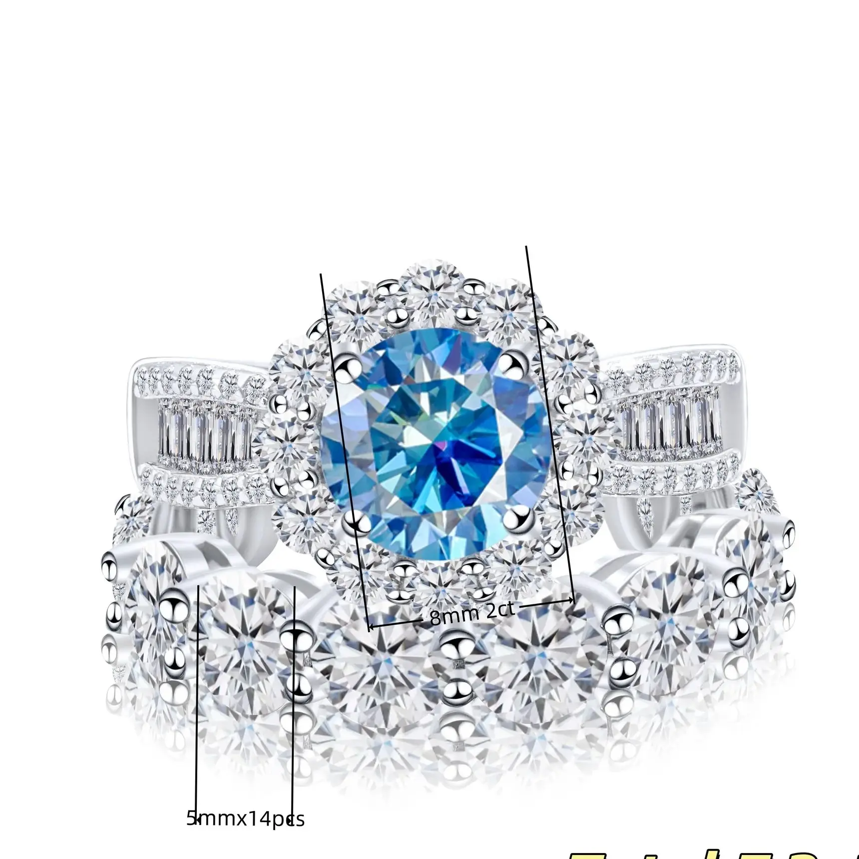 9 Carat Moissanite Ring Set pass Diamond Tester 925 Silver Gold  Wedding Band, Sparkling Engagement Gift