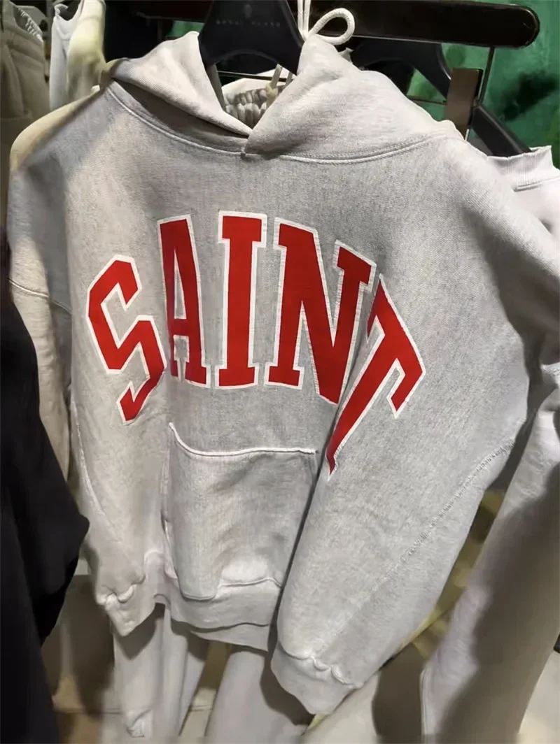 

Grey Pure Cotton SAINT MICHAEL Hoodies Men Women Best Quality Classic Logo Printing Sweatshirts Oversized Tracksuit Set