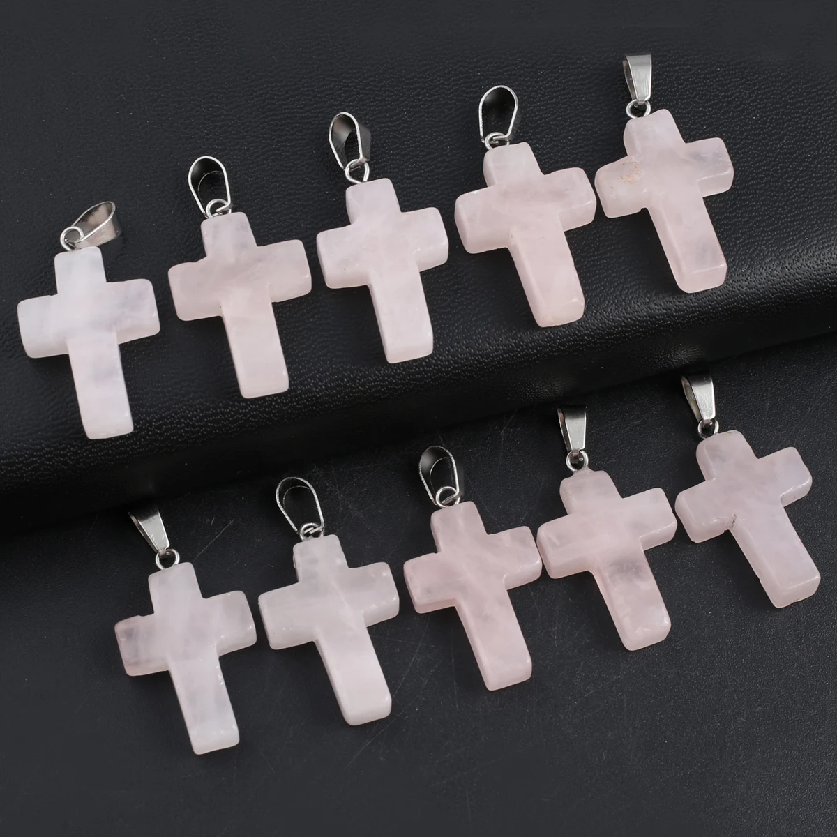 2Pcs Necklace Pendant Natural Stone Cross-Shaped Rose Quartz Pendant For Jewelry Making DIY Necklace Bracelet Earring Accessory