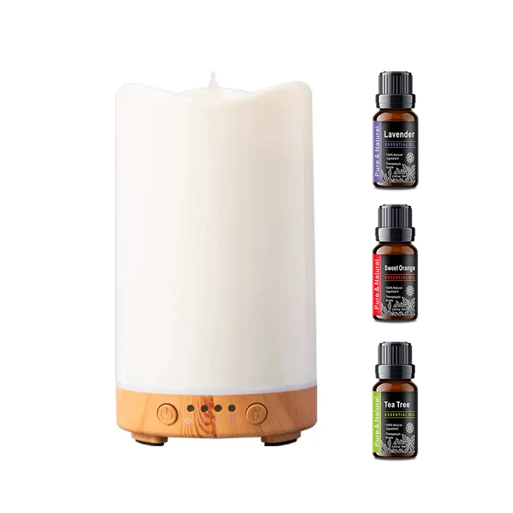 

Многоцветный светодиодный ночник-увлажнитель, 130 мл, ароматический диффузор со свечами, таймер автоматического отключения, в комплект входят 3 эфирных масел для дома