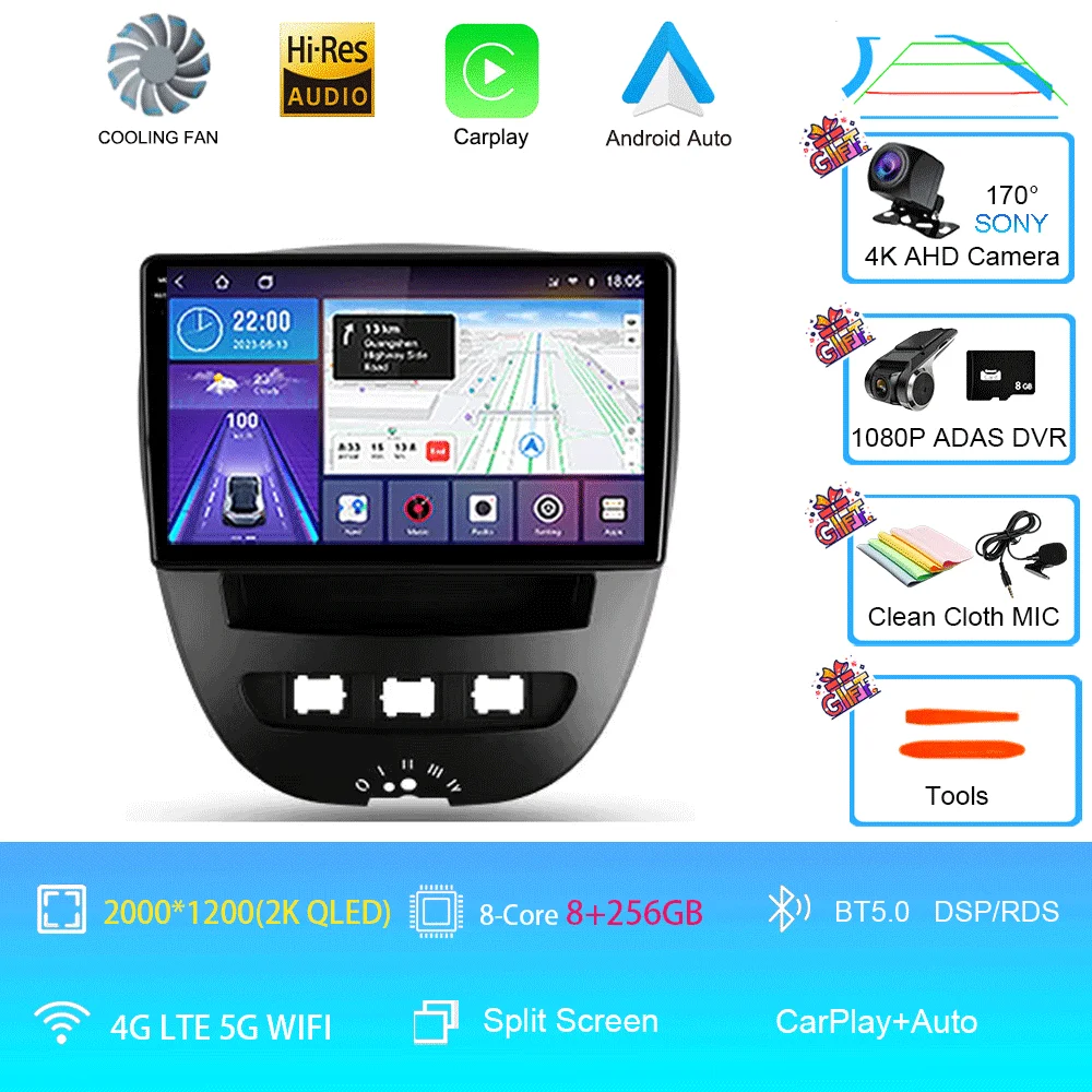 Android 16 Carplay Auto Multimedia Speler voor Peugeot 107 Citroen C1 Toyota Aygo 2005-2014 DSP Stereo 2din Autoradio Unit