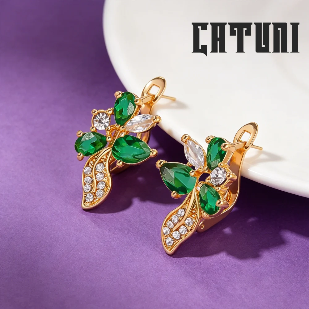 Fashionable Crystal Earrings Teardrop Shaped Flower Leaf-Shaped Diamond Clasp Earrings  Ideal Jewelry Gifts For Women On Dates