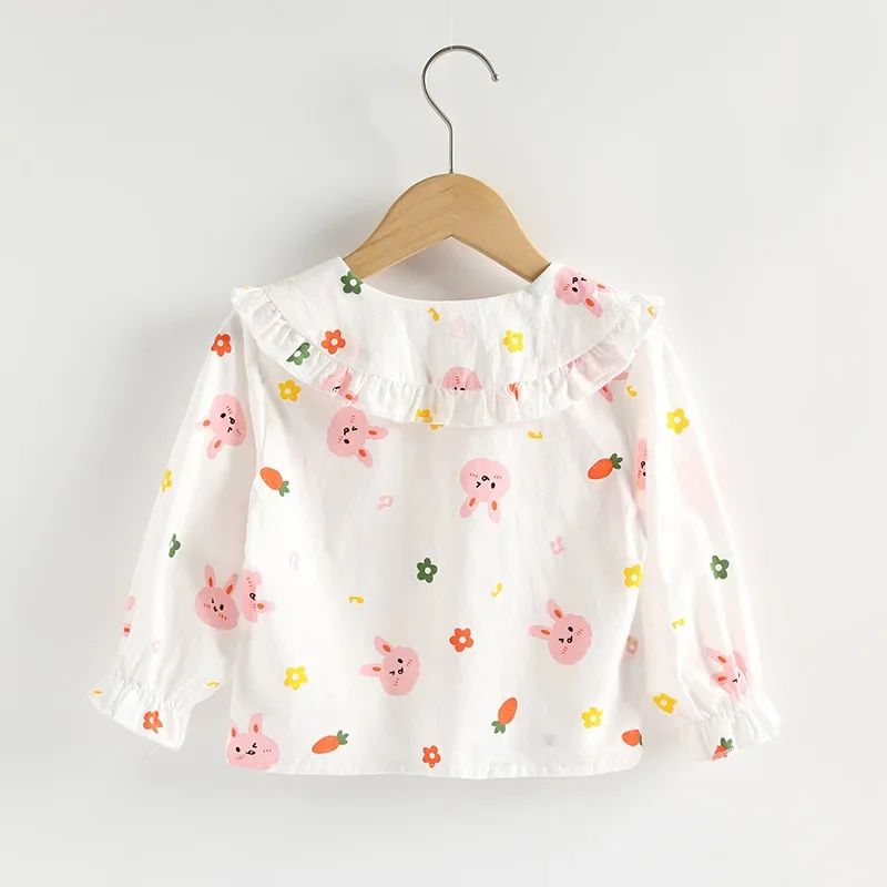 Girls shirt long-sleeved children's top girls autumn 2024 new floral bottoming  baby clothes doll collar