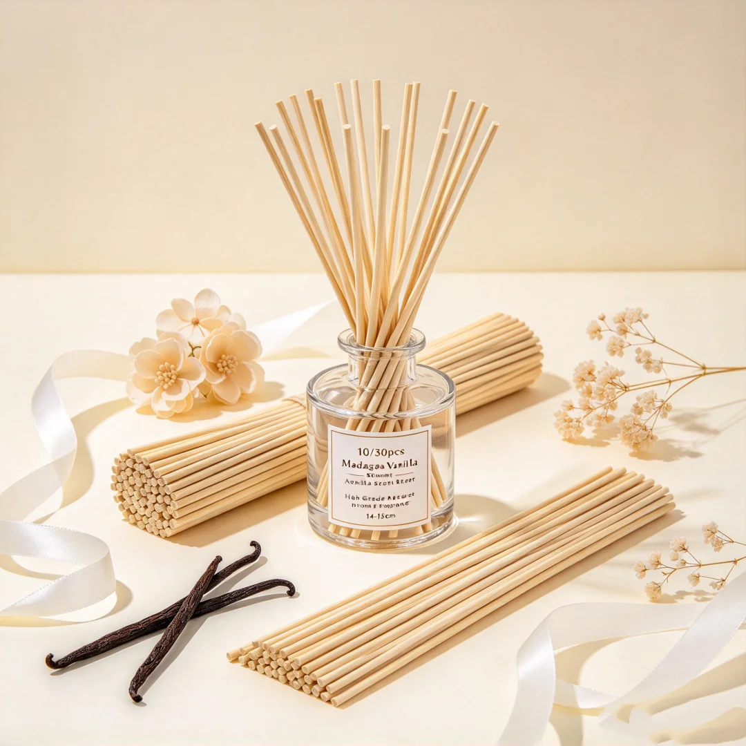 10/30pcs Madagascar Vanilla Scent Reed Diffuser Rattan Sticks - High Grade Natural Aroma Reed Stick for Home Fragrance(14-15cm)
