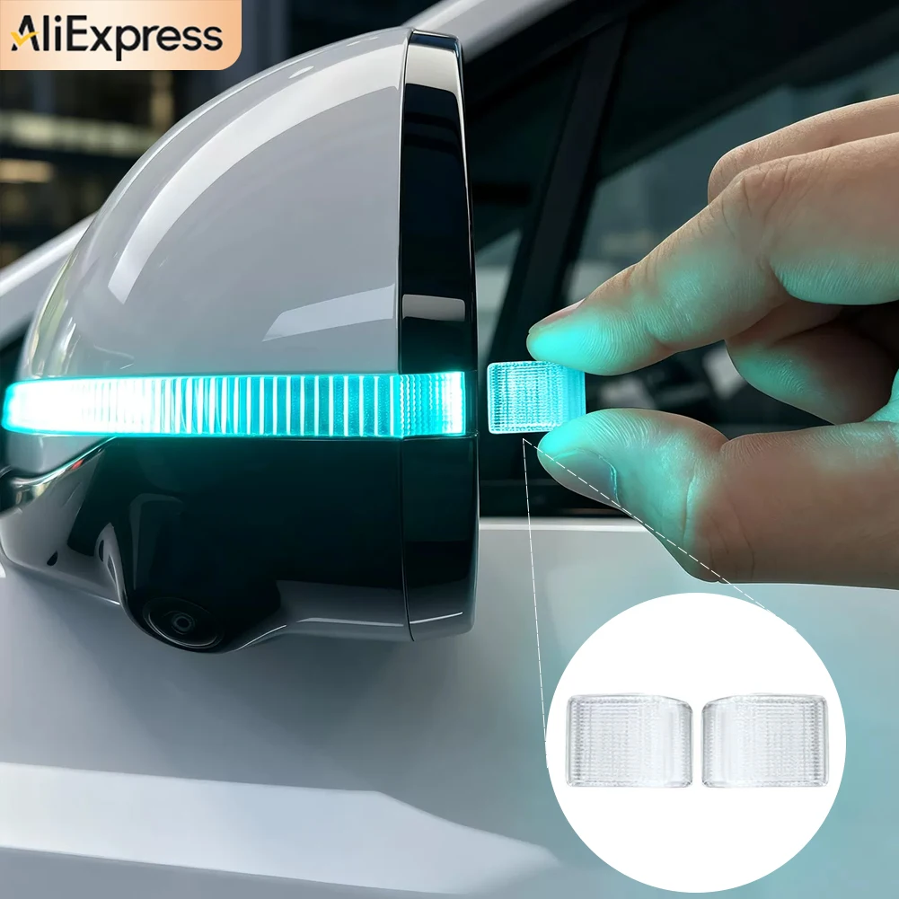 2Pcs Car Rearview Mirror Light Guide Block Smart Driving Yellow Blue Light Guide Shee Sticker For Mercedes AMG G63 C63 C43 A35