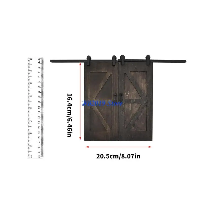 Porta deslizante retro preta para casas bonecas miniatura diy decorações quarto modelo acessório móveis