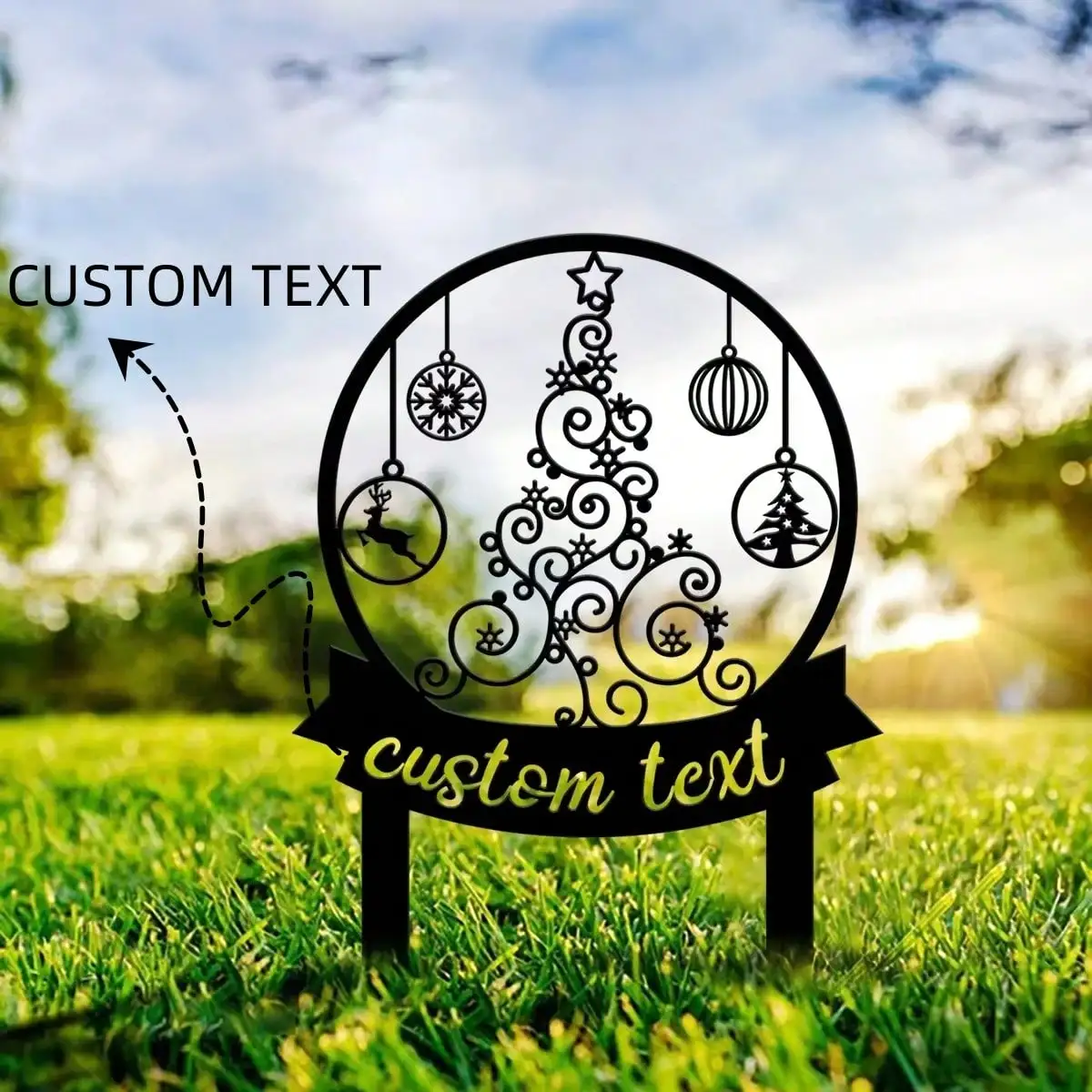 Metal Custom Christmas Garden Stake Sign Happy New Year Outdoor Decor