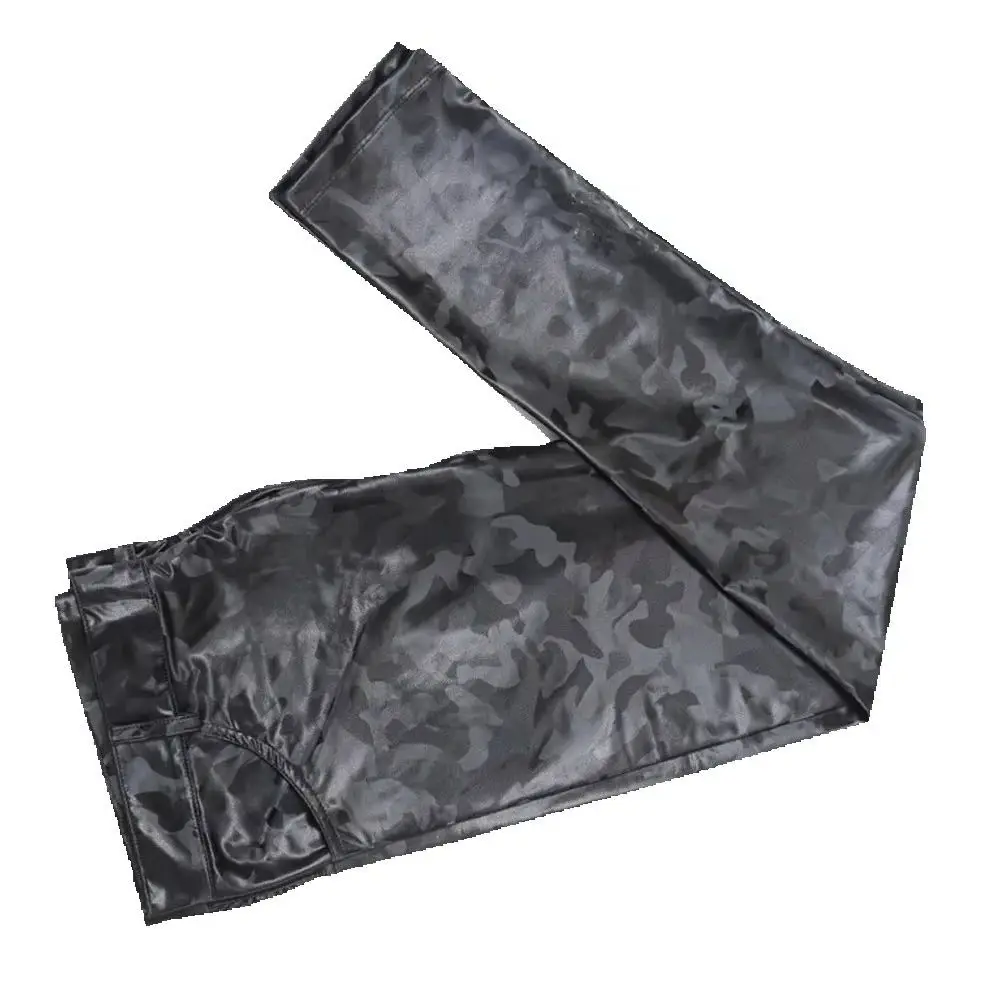 PU Leather Pants Skinny Jeans Camouflage Tight Slim Pencil British Men's Casual Pants Trousers High-Elastic Motorcycle Trousers