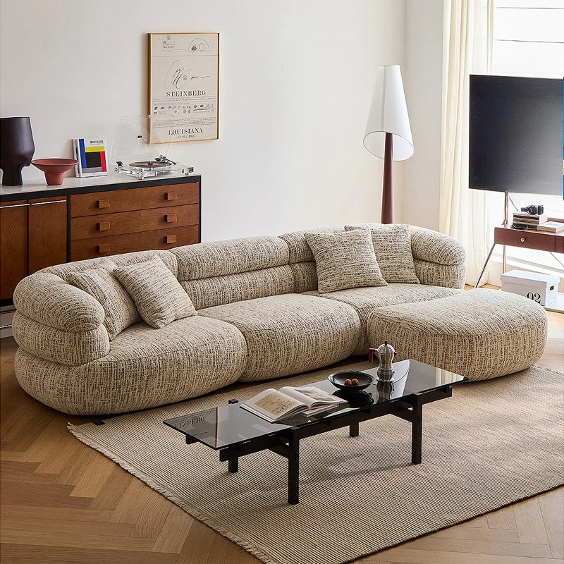 Italian minimalist chinchilla sofa cotton and linen fabric sofa living room simple designer small apartment high backrest sofa