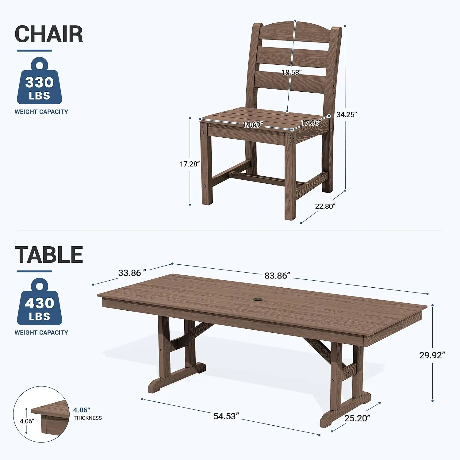 Outdoor Armless Dining Chairs Set of 6,HDPE Patio Chairs,Brown, Custom