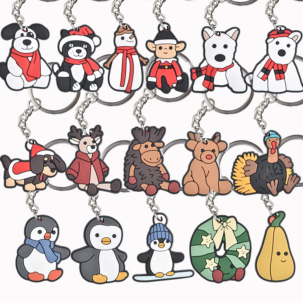 1pcs X-mas Jelly Animals Keychains Cartoon Bear Dog Cat Keyrings Lovely Anime Penguin Bag Wallet Accessories Christmas Gifts