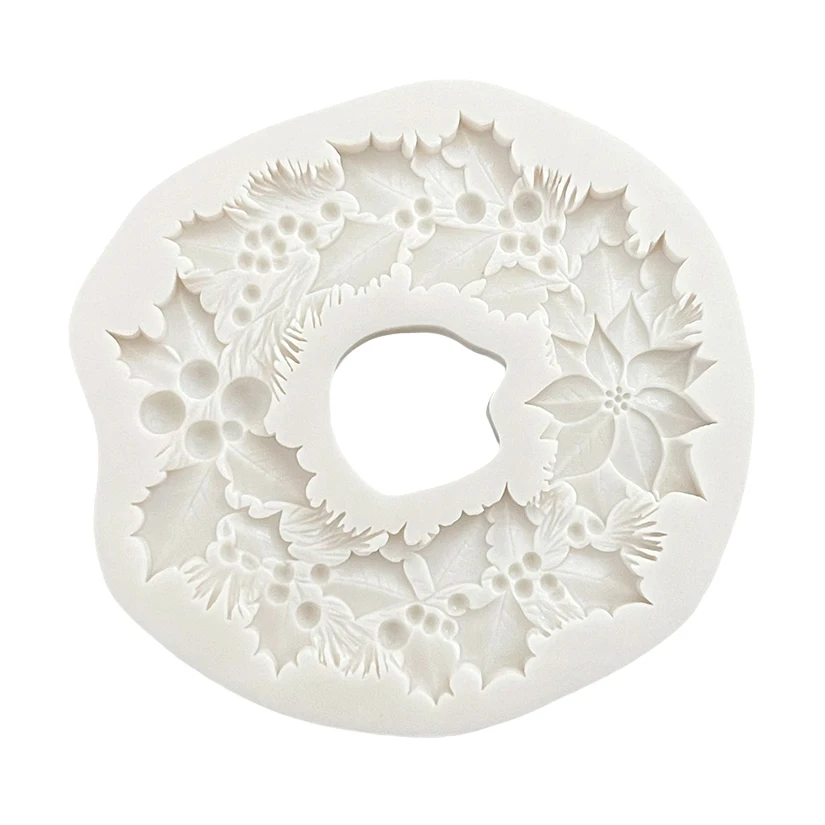 Holly Leaf Poinsettia Wreath Christmas Silicone Sugarcraft Mold Cookie Cupcake Chocolate Baking Fondant Cake Decorating Tools