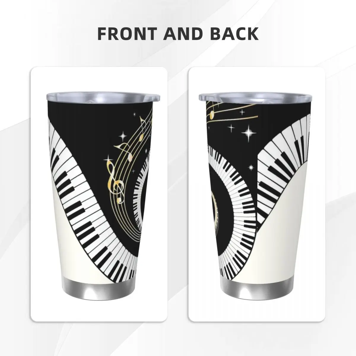 Piano Keyboard Art Insulated Tumbler with Straws Lid Music Note Stainless Steel Coffee Mugs Portable Hot Cold Drinks Cups, 20oz