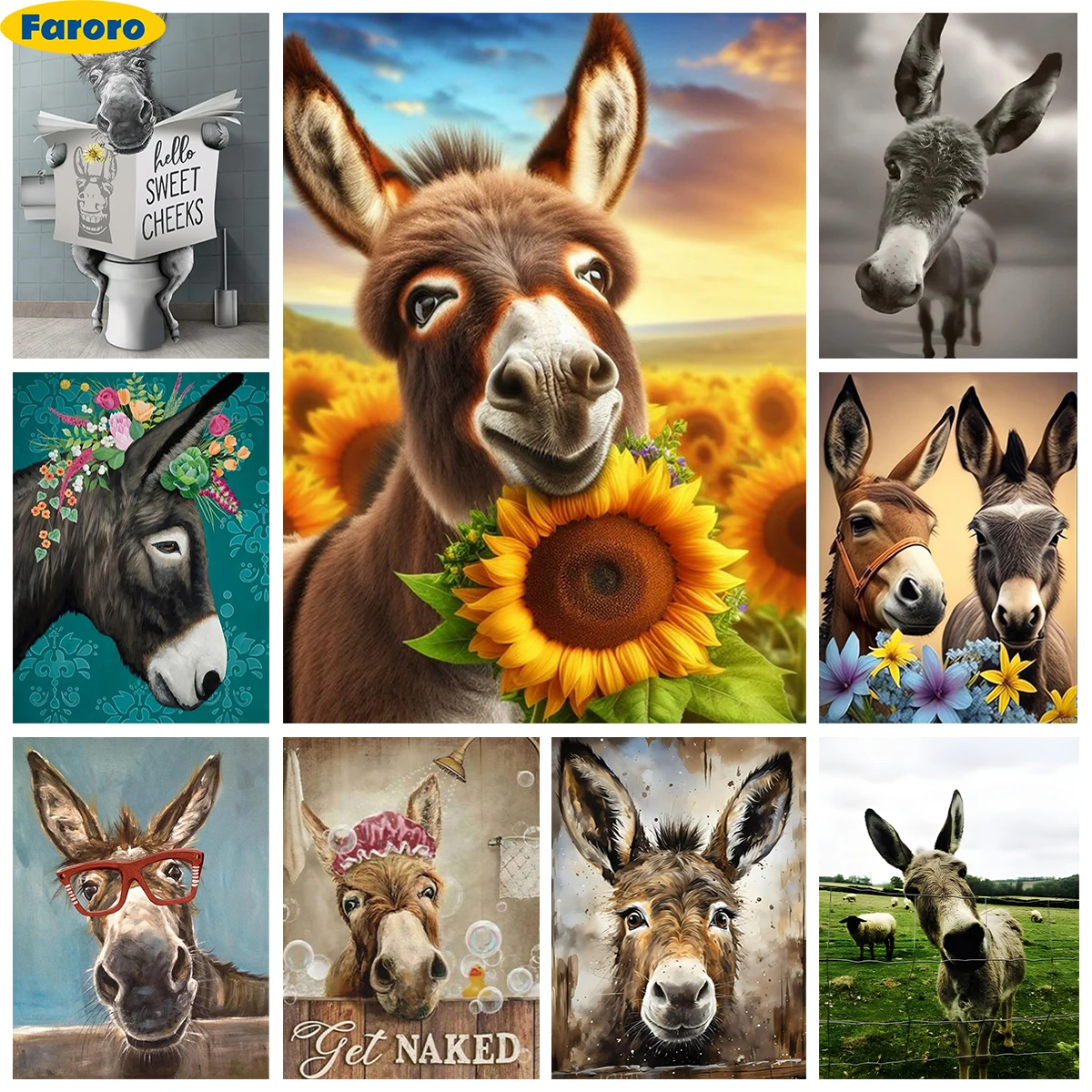 Donkey DIY Diamond Art Painting Livestock Picture 5D Diamond Embroidery Cross Stitch Living Room Bedroom Wall Decor Handmade