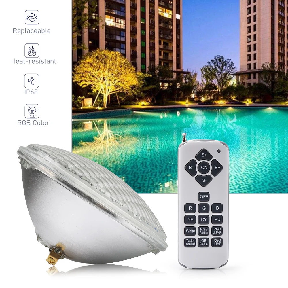 Lámpara LED sumergible para piscinas, luz PAR56 impermeable IP68 para exteriores, control remoto RGB, decoración del hogar