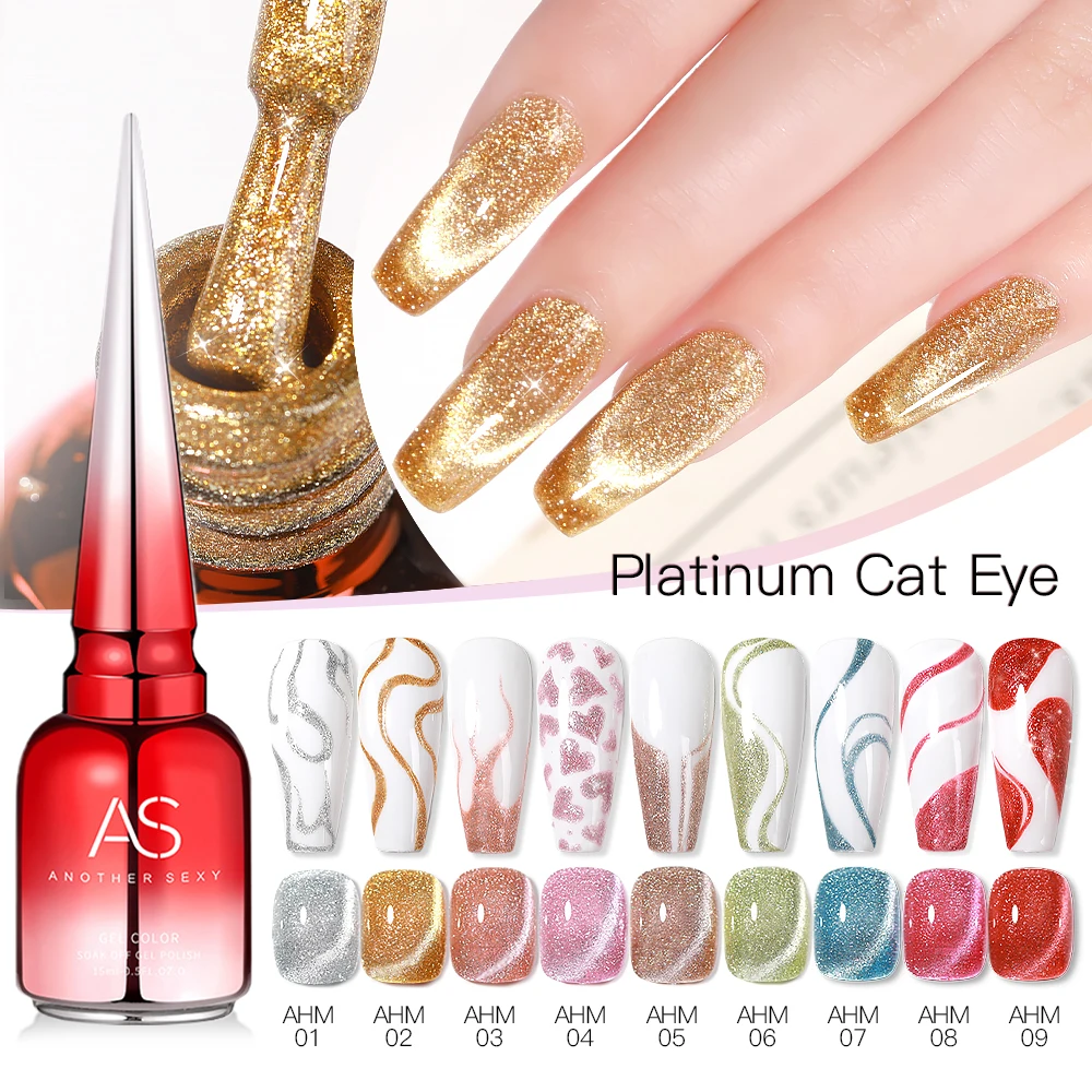 AS 15ml 3 IN 1 Platinum Rose Gold Cat Magnetic Gel Nail Polish Moonlight Magnetic Gel Varnish Glitter Semi Permanent Line UV Gel