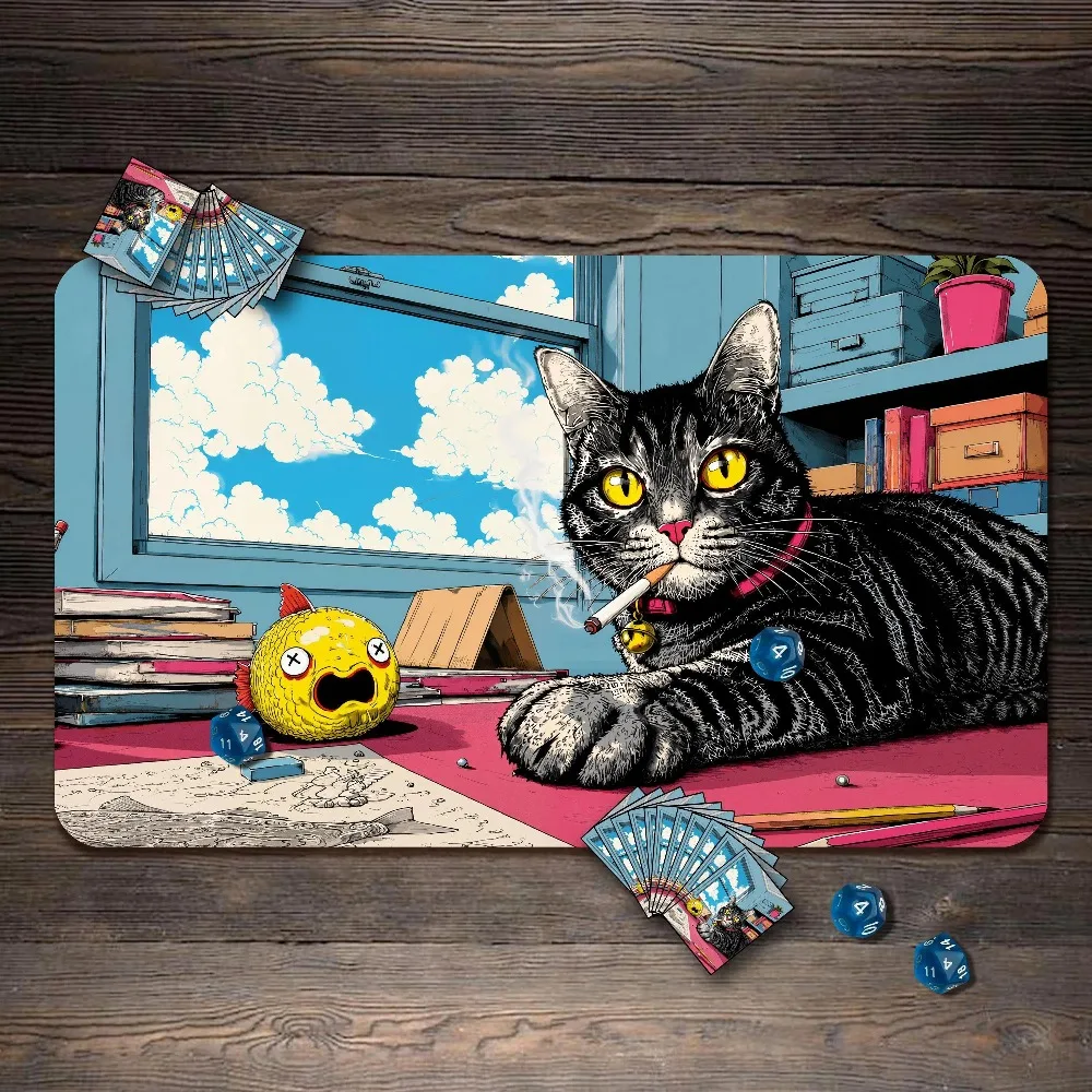 MTG Playmat, Smoking Cat Custom Play Mat, TCG Playmat with Zones - 24