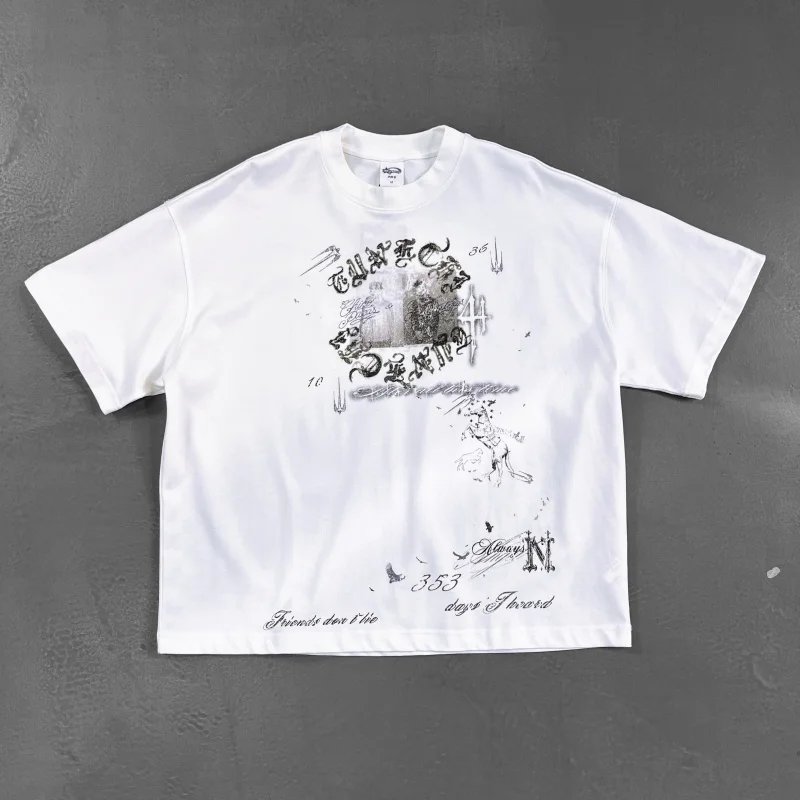 

Boxy большая винтажная футболка с принтом граффити, белая футболка унисекс с рисунком, повседневная уличная одежда, топ с короткими рукавами и арт-дизайном