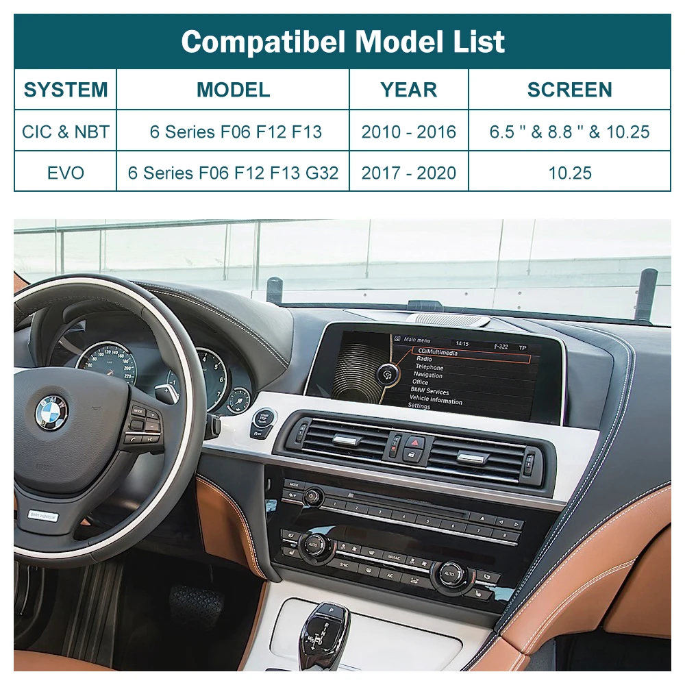 Bezprzewodowy CarPlay dla BMW serii 6 F06 F12 F13 G32 2010-2020 CIC,NBT,EVO, z funkcją lusterko samochodowe AirPlay z systemem Android