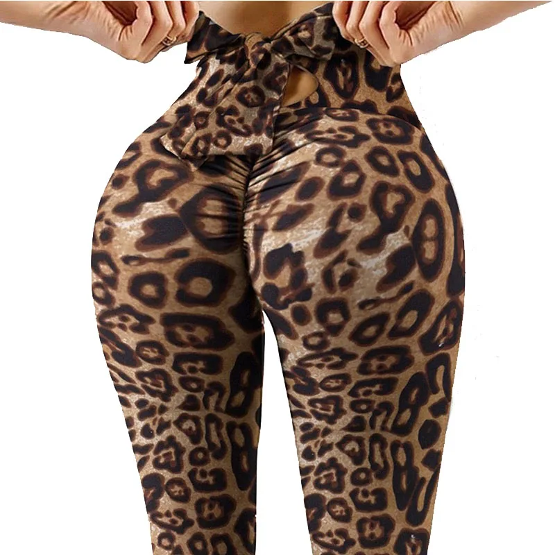 Women Leggings Sexy High Waist Elastic Yoga Pants Fitness High Elastic Sweat-absorbing Digital Printing Bow Rope Pants Leggings