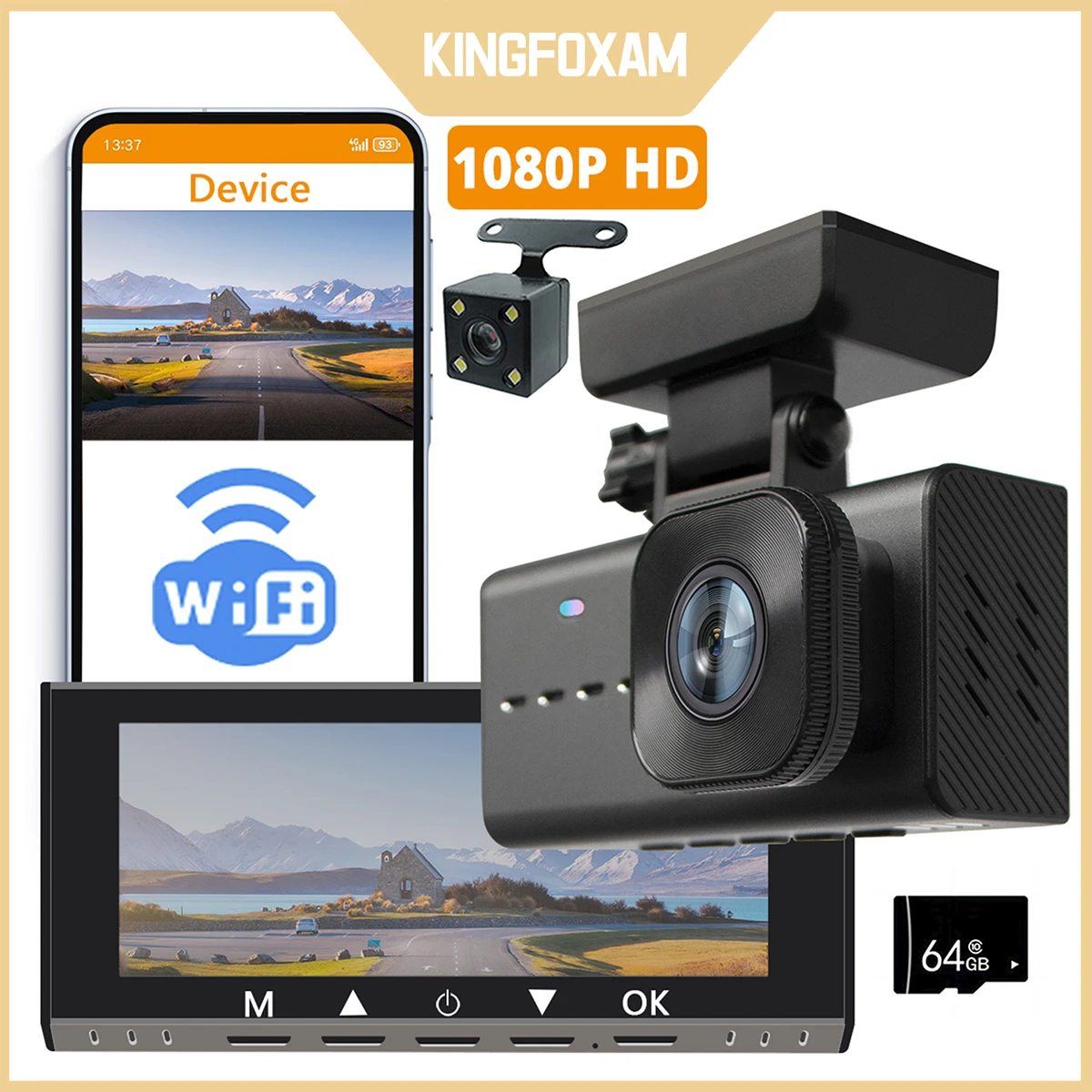 

KINGFOXAM Dashcam for Cars camera front and rear WiFi 1080P for peugeot bmw golf passat mercedes