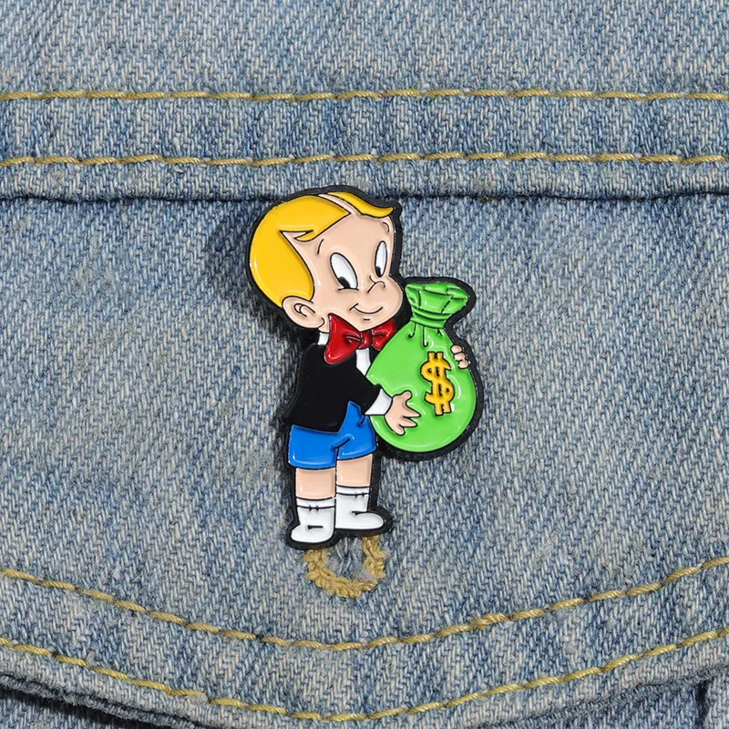 Cartoon Brooch Boy Money Bag Shape Metal Badge Accessories Gift Wholesale Badges on Backpack Brooches Anime Pins for Caps Lapel