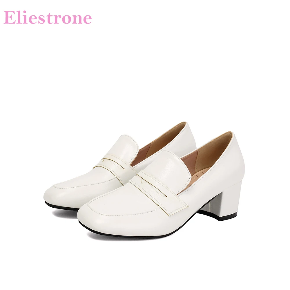 2026 Autumn Fashion White Women Pumps Square Toe 6cm High Chunky Heels Lady Daily Shoes Large Plus Size 11 43 45