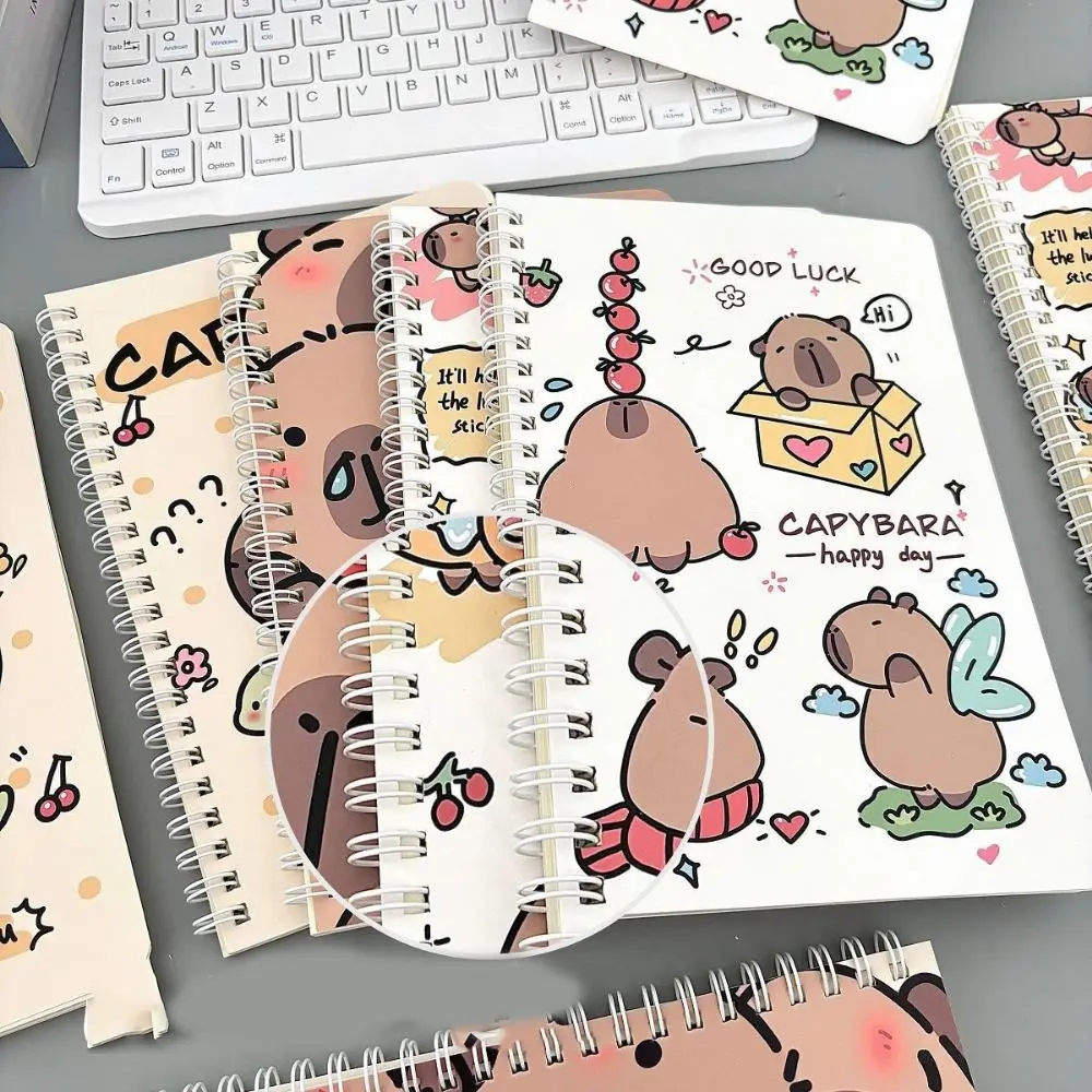 Mini Portable Notebook A5 Capybara Notebook Line Inner Pages Daily Notes Coil Notebook Kawaii Cartoon Small Notepad Friend