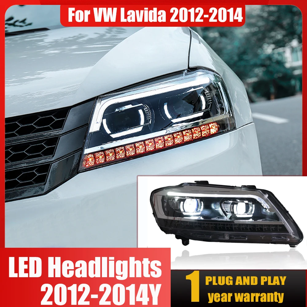 

Car Headlights For VW Lavida 2012-2014 LED DRL Blue Start Evil Eye High Low Beam Light Moving Turn Signal Bi-xenon Lens Headligh