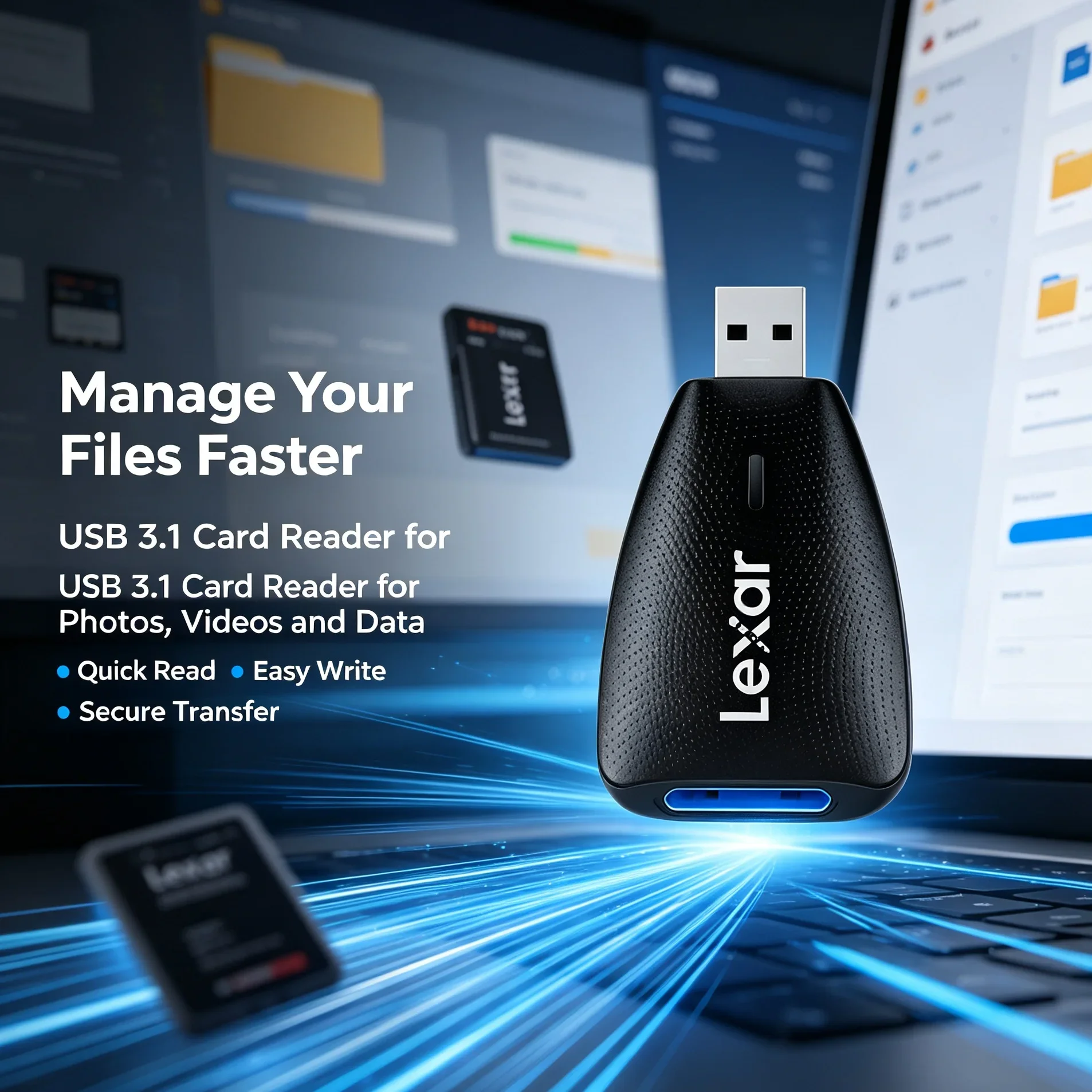 Lexar Portable Card Reader USB 3.1 Dual Slot SD Micro SD TF Memory Card Adapter For Desktop PC