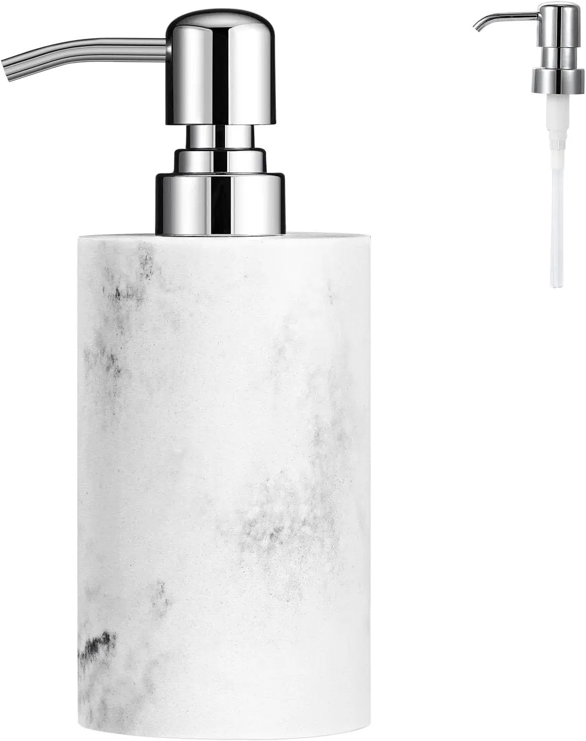 

Marble Soap Dispenser, Cylinder Lotion Pump Bottle, Refillable Shampoo Container for Bathroom Kitchen, White