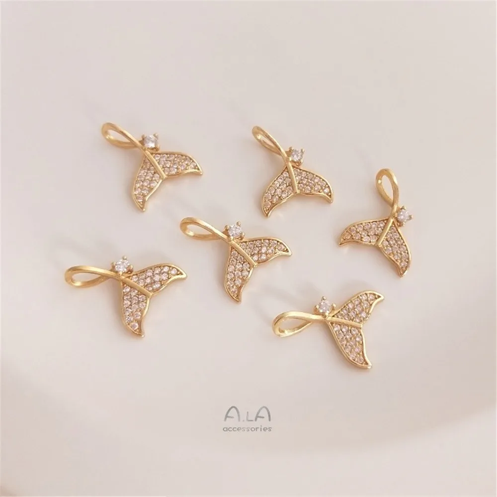 

Color Preservation 14K Gold Micro-inlaid Zircon Whale Tail Mermaid Tail Pendant Handmade Diy Earrings Jewelry Accessories