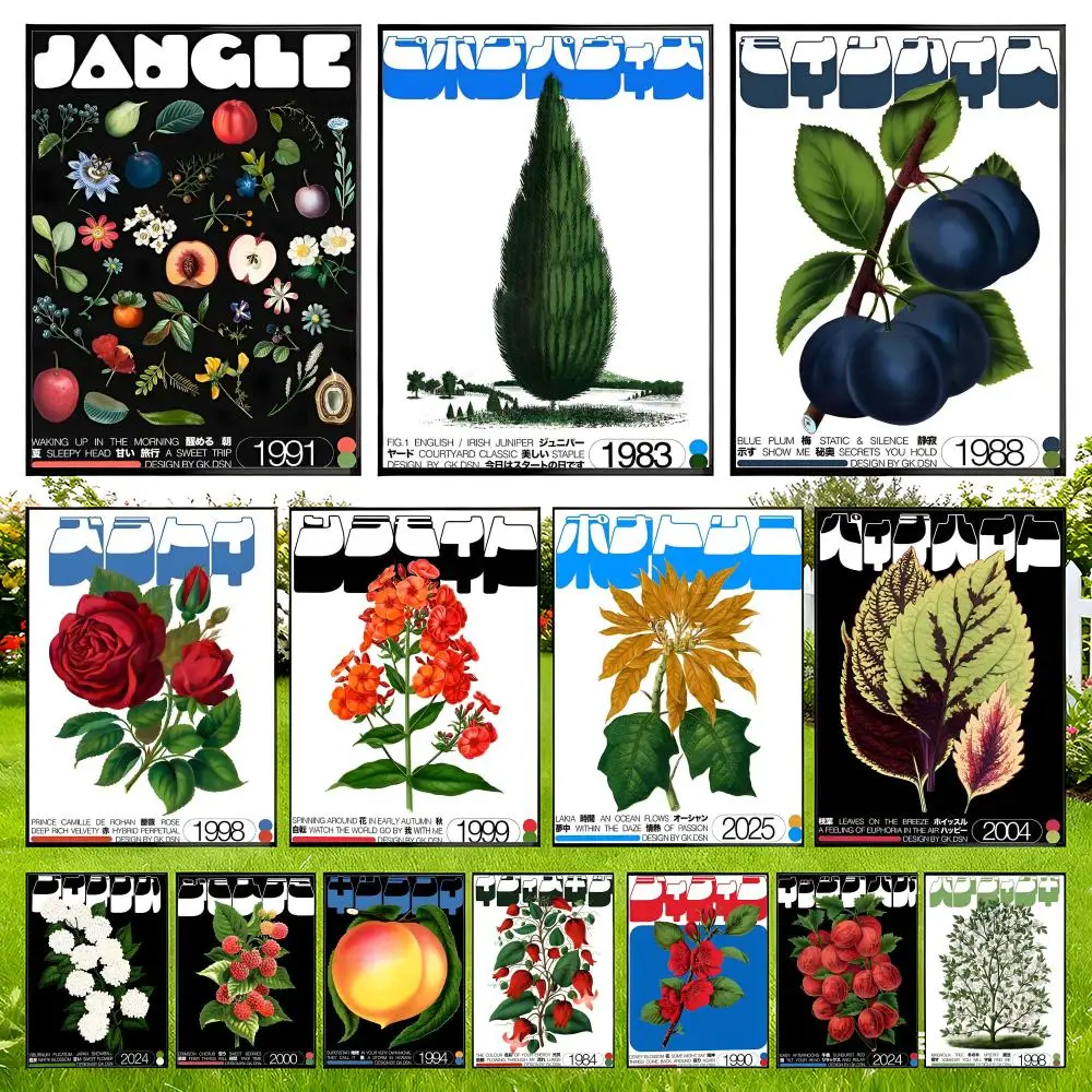 Japanse Vintage Rose Bloemen Fruit Bomen Poster Eenvoudig te installeren Zelfklevende HD Wall Decor Waterdicht Scheurbestendig Thuisbed